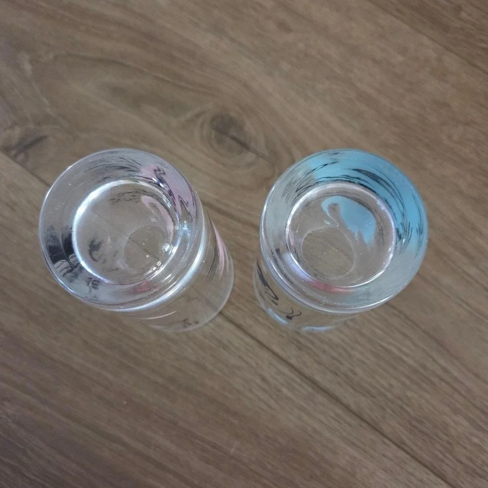 Vintage MCM Swan Highball Glasses Set of 2 Pink Blue Black Pastel‎ Barware